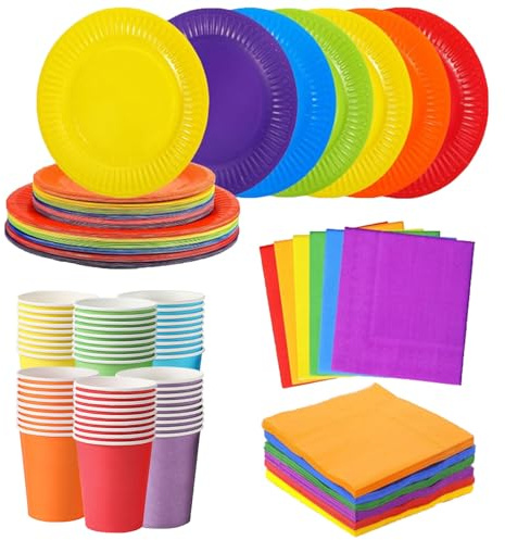 120 piezas coloridos vajilla de papel para fiesta, 30 x 23 cm, platos de ensalada, 30 vasos de 270 ml, servilletas de 30 x 25 cm, juego de vajilla de fiesta para decoración de fiesta de neón