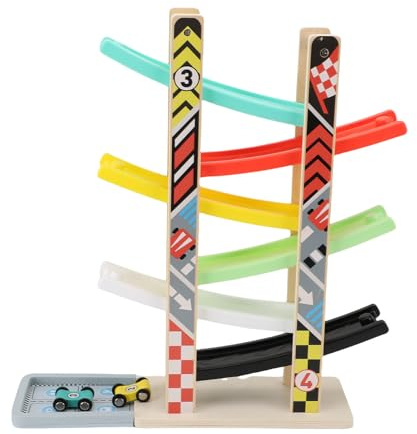 TOPINCN Juego de Vehículos de Juguete con Rampa para Autos de Madera, Pista de Carreras con 7 Mini Autos y Pistas de Carreras, Juguete Educativo de Colores Brillantes para Que los