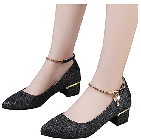 Nuqqichongtian Pumps, tacco piccolo, da infilare, con tacco a blocco, elegante, con tacco alto, per feste, da donna, con tacco largo, con tacco alto