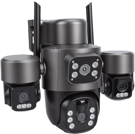 RASTKY Telecamera di Sicurezza Solare Telecamera di Sicurezza a 3 Obiettivi per Cortile Domestico Fattoria All'aperto, Vista Panoramica a 360 Gradi WiFi 6 AI Rilevamento Umano con