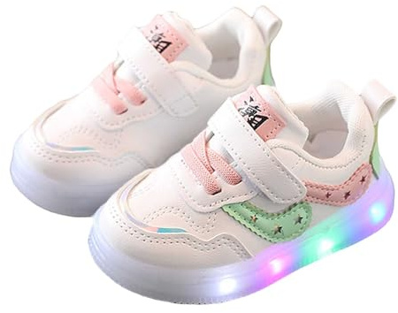 Scarpe da Bambino per Bambine e Bambini da 1 a 6 Anni, Bianche, con luci, Suola Morbida, Scarpe Casual per Camminare, Stile alla Moda/A