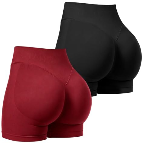 GOZINA 2 PCS Gym Shorts for Women High Waist Booty Shorts - Multiple Sizes Running Yoga Sports Cycling Shorts, High Elasticity Women's Shorts (UK, Alpha, S, Regular, Regular, Red+Black)