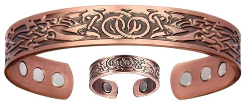 Magnetiskt koppararmband för kvinnor, magnetiska modeaccessoarer, koppararmband och ring set - för födelsedag, semester, alla hjärtans dag, pappa, pojkvän, Am