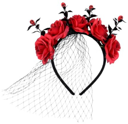 Halloween Blomsterpannband För Damer Slöja Skräck Blomster Huvudprydnad | Ros Huvudprydnad Halloween Huvudbonad Slöja Skräck Huvudprydnad Hårring Cosplay Karneval Scenframträdande Och