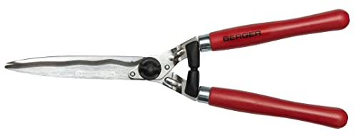 BERGER Heckenschere 4590 mit Buchenholzgriffen | Heckenschere manuell mit 24 cm Schnittlänge | Wellenschliff & Anschlagdämpfer | Handheckenschere mit 2 Saftrillen | Astabschneider | Made in Germany