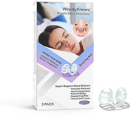 Dilatatore nasale WoodyKnows Super-Support, migliora il flusso d'aria durante il sonno e lo sport, la congestione nasale e l'aiuto contro il russare correlato al naso (M 4Pacco)
