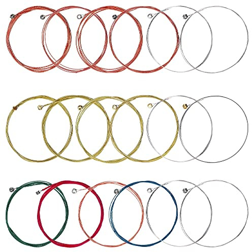Guitar Strings, 3 Sets of 6 Acoustic Guitar Strings Replacement Steel String for Acoustic Guitar (1 Brass, 1 Copper and 1 Multicolor Set)