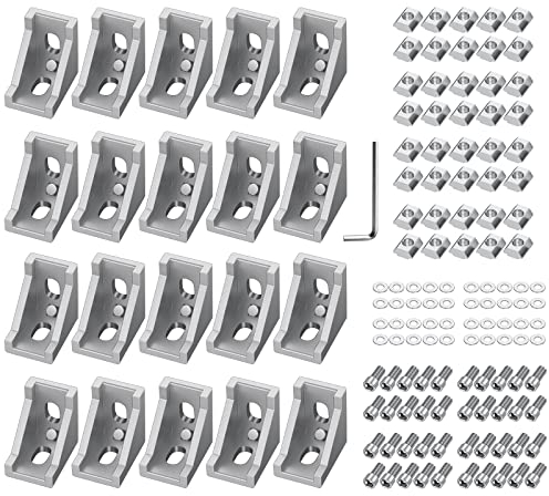 20x EYPINS Befestigungsmaterial Winkel, Aluprofil 20x20 Nut 6 Aluminium Winkelverbinder Eckwinkel Eckverbinder Wandhalter 90 Grad Winkel Raster für Strebenprofil, 3D-Drucker, CNC-Router, DIY-Projekte
