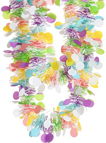 Chuangdi 39 ft Easter Tinsel Garlands Decorations Colorful Easter Eggs Metallic Twist Tinse Garland Glitter Spring Hanging Tinsel Ornament for Party Tree Mantle Door Indoor Outdoor Holiday