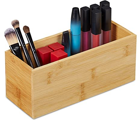 Relaxdays Ordnungsbox Bambus, schmale Aufbewahrungsbox ohne Deckel, HBT 9,5x23x9 cm, Bambusbox Küche, Bad, Büro, Natur