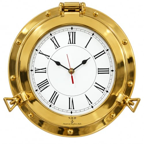 Vintage Marine Brass Ship Wall Porthole Clock - Nautical Hanging Round Analog Clock Showpiece for Premium Interior & Office Cabin Decor
