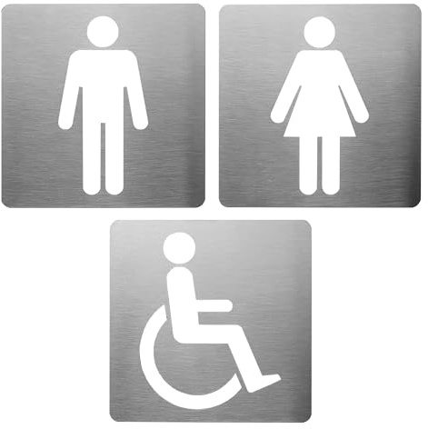 GUIZZO Creart - Targa Personalizzata Acciaio Inox per Locali Pubblici, Targhetta Personalizzata Bagno Donna, Uomo, Disabile, Targhetta Porta Ingresso Toilette Servizi Igienici Made in Italy, 15x15H cm