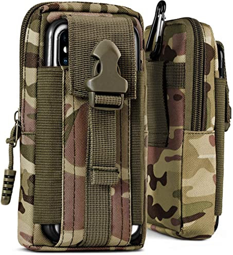 ONEFLOW Survival Case für CAT S61 Handy Gürteltasche aus Nylon mit Karabiner, Taktische EDC Tasche mit Gürtel Halterung, Etui Handyhülle Outdoor Handytasche, Camo Grün