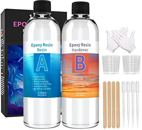 Transparentes Epoxidharz-Set – 237 ml + 237 ml kristallklares Gussharz-Set vergilbungsbeständig, DIY-Zubehör für Geschenke für Weihnachten und Neujahr