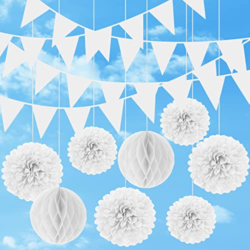 12M Wimpelkette Kinderzimmer, Stoff Weiß Wimpelkette, Wimpel Girlande Hochzeit Stoffgirlande, Kinderzimmer Deko, Wanddeko Geschenk, Wandtattoo Kinderzimmer Mädchen Jungen，Babyzimmer Babybett Deko