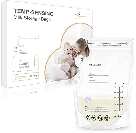 KISSBOBO 40 Stück Muttermilchbeutel,180ml BPA-frei Muttermilch Aufbewahrung bag-Auffangbeuteln mit doppelreihigem Verschluss,Selbststehender, Kann Eingefroren Werden, Platzsparendes.