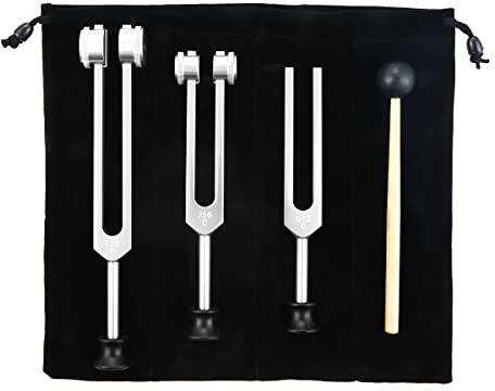 Loufy Set di 3 forchette da accordatura (128 Hz, 256 Hz, 512 Hz) per guarigione, Chakra, terapia del suono, Sonic Slider Fork (argento)