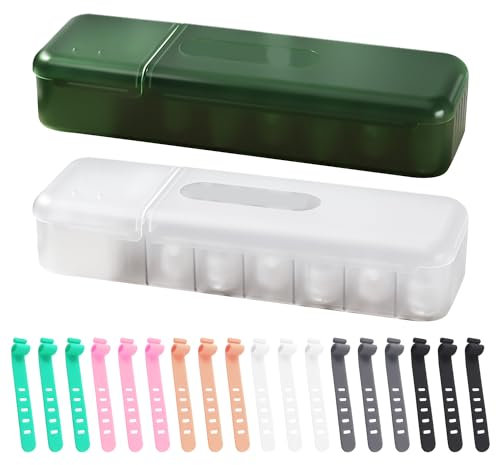 2 Cable Storage Boxes, 18 Storage Ties, 7 Cable Storage Boxes on Each Layer, Suitable for Storage and Organization of Headphones, Chargers, Cables, Etc. (Green, White)