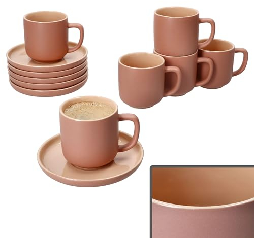 Ritzenhoff & Breker Jasper Set de 6 tasses à espresso avec soucoupes en poudre I pour 6 personnes I Service à petit déjeuner et à café Faïence I 6 petites tasses 70 ml, hauteur 6 cm Soucoupes