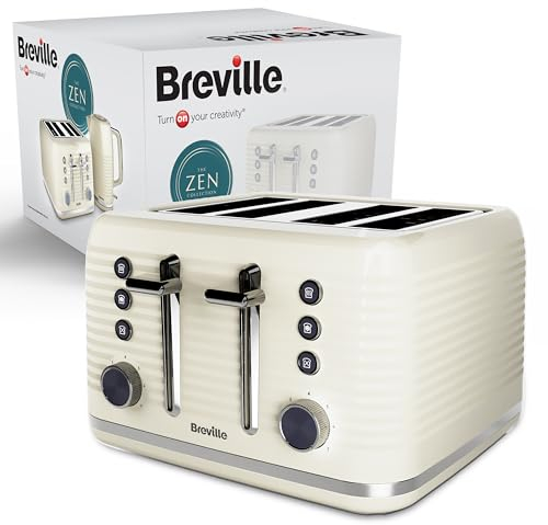 Breville Zen 4 Slice Toaster with High Lift & Wide Slots | Cream & Silver Chrome [VTR028]