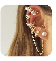XSDSLS 4-8Stück Ear Cuff für Damen Gold Ohrmanschette Ohrringe Fake Clip Ohrringe Non Piercing Ohrklemme Verstellbare Schmetterling Perlen Ohrclips Earcuffs Helix Knorpel Wrap Cuff (Set1)