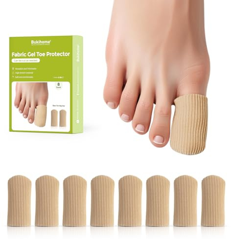 Bukihome 8 unidades de protectores para dedos, protectores de silicona para dedos con funda de tela, superficie cerrada, para aliviar el dolor de callos, ampollas y uñas encarnadas (8 unidades de gran