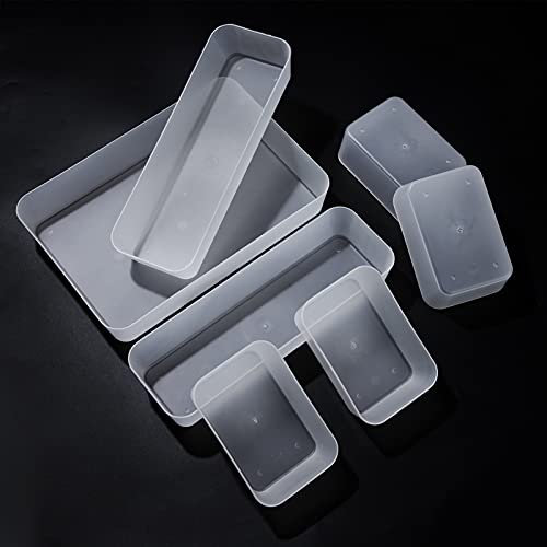 Jesustree Plateaux de Rangement de Tiroir en Plastique, Lot de 7 Transparent Organisateur Tiroir de Rangement Cosmétiques avec 3 Tailles pour Bureau, Coiffeuse, Salle de Bain, la Cuisine