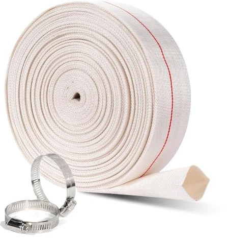 yotutun Tubo flessibile in tessuto 10 m x 32 mm, Tubo piatto con 2 clip per il collegamento a pompe sommergibili, accessori per pompe sommergibili, pompe per acqua