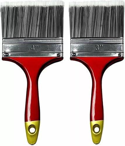 JKG® 2 Pack Paint Brush Set - 1 x 3 & 1 x 4 Brushes For Painting Walls, Sheds and Staining Fences | Big & Small Wooden Handle Masonry Brushes, Varnish, Paste | Wood Decking, Emulsion & Gloss Paint