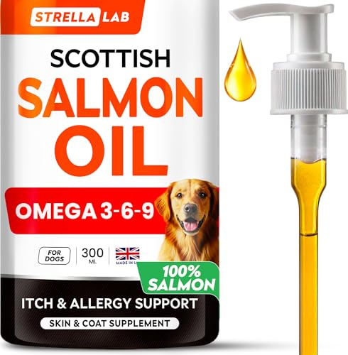 STRELLALAB Scottish Salmon Oil for Dogs - Omega 3 Liquid Supplement for Pets, Fish Oil EPA+DHA Fatty Acids, Skin&Coat Support - Itch&Sensitivity Support, Joint, Immune Health - 300 Ml