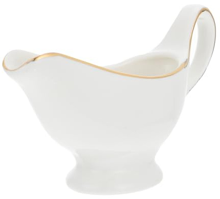 DECOMELODY Keramik Sauce Jug mit Goldrand Porzellan Saucier für Milch und Soßen Kompakt und Stilvoll für Restaurant Familie Festtage Wie Ostern und Weihnachten Geeignet