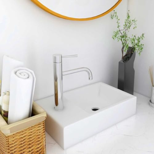 Lavabo de Baño con Orificio para Grifo, Resistente SMC, Ideal para Montaje sobre Encimera o Empotrado, Orificio de Drenaje de 4.5 cm, Diseño Funcional y Decorativo para Aseo