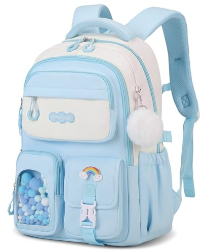 Amythe Sac à Dos Fille Kawaii, Cartable Scolaire Ado 24L, Cartable pour Fille Primaire Collège avec Réflecteurs (9-16 Ans), Sac D'école Enfant pour École Voyage et Loisirs, Bleu