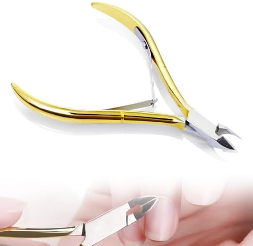 YAZWUR 1 Pcs Alicate de Precisión para Cutículas – Corta Cutículas Profesional con Media Mordaza, Removedor de Cutículas de Acero Inoxidable para Manicura y Pedicura (5 mm) (Dorado)