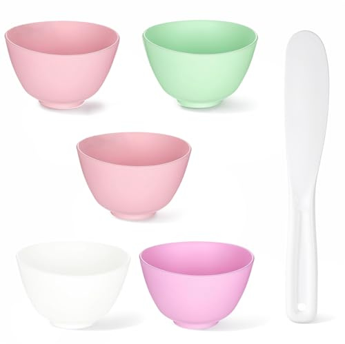 Silicone Bowls Multi Colored Reusable 5 PCS Silicone Mixing Bowl | with 1PCS Scraper, Face Mask Mixing Bowl Set for Facial Mask,Hair Dye,Other Skincare Products (8.6x5cm)