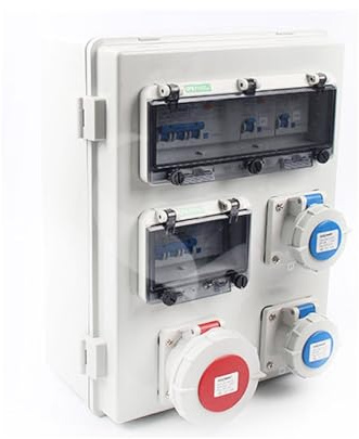 IP67 Waterproof Industrial Socket Distribution Box, 10A/16A/32A/63A Wall Mounted Power Box with Circuit Breaker for Outdoor Construction Site Distribution