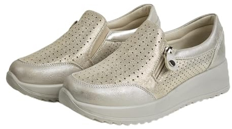 Sneakers Donna Comode Slip On con Suola Spessa Scarpe Ortopediche Casual Traspiranti Antiscivolo per Camminare Lavoro Tempo Libero Gold 36