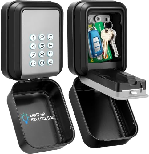 ENONEO Boite à clés Sécurisée Exterieur [Rétroéclairée] Grande Boite a Clefs Murale Boite a Clef avec Code, Certifié IP65 Etanche & Robuste, 100 Codes Personnalisables, Sécurité Maximale (Gris)