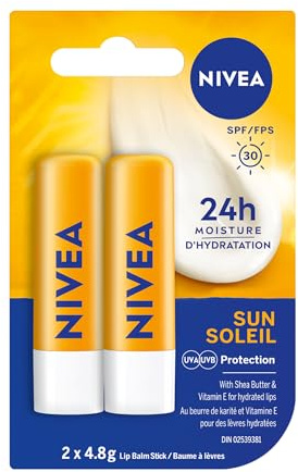 SUMKICA NIVEA Sun Caring Lip Balm Sticks with SPF 30, Duo Pack (2 x 4.8 g)(Imported from Canada)
