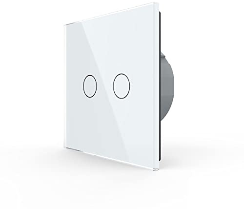 Livolo Glas Serienwechselschalter Funkschalter Touch Weiß 2 Weg Funk Lichtschalter doppel Touschschalter für zwei Leuchten Steuerbar mit Fernbedienung VL-C702SR-11