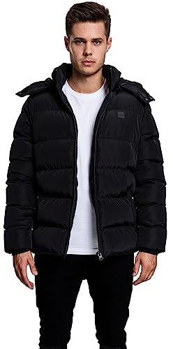 Urban Classics Men's Down Jacket Hooded Puffer Jacket Winter Jacket Quilted Jacket Lined with Removable Hood in Various Colours Sizes S - 5XL, black, 3XL