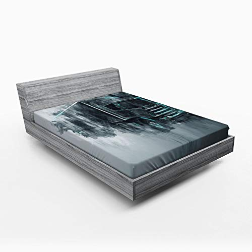 ABAKUHAUS LKW Spannbetttuch, Cargo Delivery Theme, Soft Dekorativer Stoff Bettwäsche Rund-um Elastischer Gummizug, 160 x 200 cm, Türkis Grau
