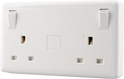 WK Electrical - Double Switched Converter Power Socket, White Moulded, Type G Socket, 250V 13 Amp