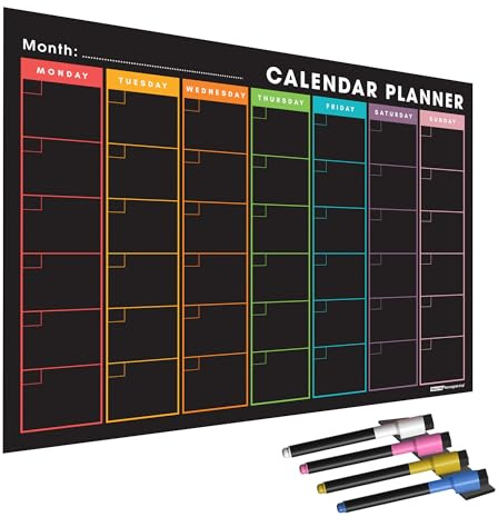 WallTAC A2 Monthly Wall Planner Sticker with Blackboard Pens | Made in the UK | Easy-to-Remove Dry Wipe Calendar or To Do List for Home and Office [42 x 60cm]
