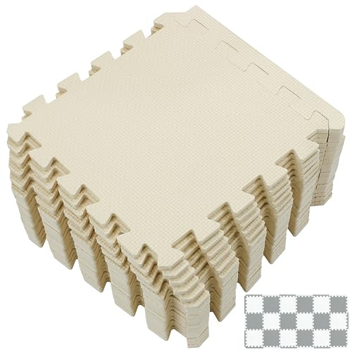 Yostrong® 18 Tiles Interlocking Puzzle Foam Baby Play Mat with Straight Edges for Playing - EVA Babies Crawling Mat | Rubber Floor Work Out Mats for Home Gym. Beige. YOC-Jb18S18