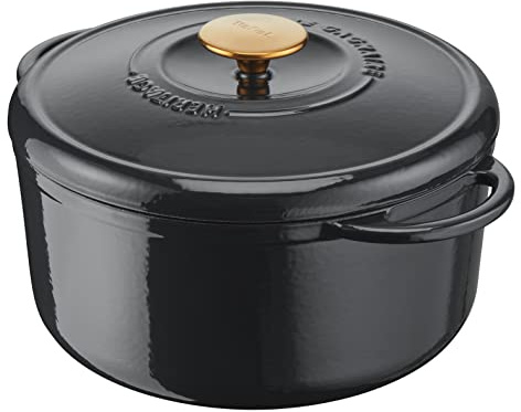 Tefal Pierre Gagnaire Héritage Bräter aus Stahlguss, 25 cm (5 l), Induktion, Emaille-Beschichtung, spezieller Kondensations-Deckel, Wärmespeicherung, langsames Kochen, Grau glänzend E2570404