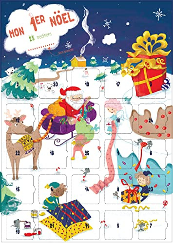 Calendrier de l’avent 1er Noel – 25 jours avant Noel pour bébé de 0 à 1an - Calendrier de l'avent mon premier Noel à personnaliser - Sans chocolat & sans objet - FRANCAIS
