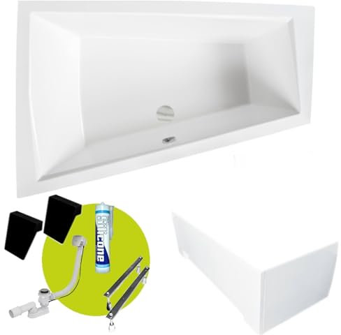 ECOLAM Baignoire trapézoïdale pour deux Intima Duo 170x125 cm | version gauche | tablier acrylique | 2x appuie-tête noir | siphon silicone et pieds