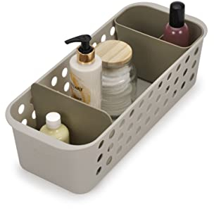 Joseph Joseph EasyStore - Bathroom essentials Storage Basket Organiser with moveable pot and divider, Slimline- Ecru