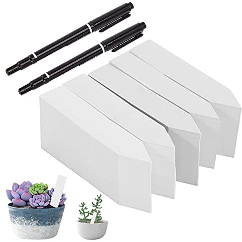 500 cartelli per piante in plastica, 10 x 2 cm, etichette per piante bianche, resistenti alle intemperie, in plastica, con 2 penne nere, per piante da giardino, etichette per piante